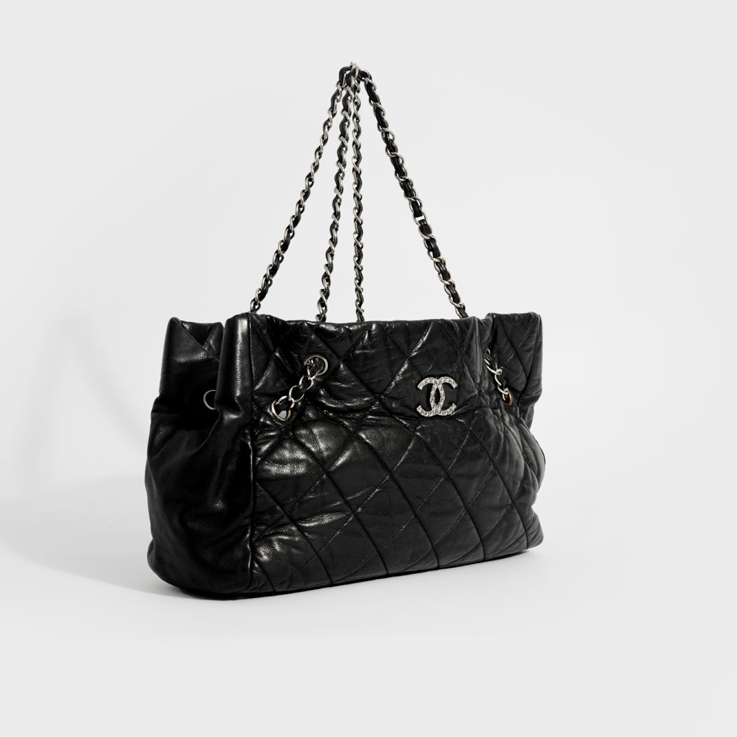 CHANEL Large Diamond Quilted Coco Chain Tote with Silver Hardware