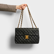 Load image into Gallery viewer, CHANEL Jumbo Single Flap Double Chain Bag in Black Lambskin 1994 - 1996 [ReSale]