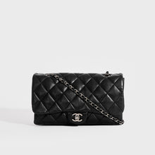 Load image into Gallery viewer, Front view of the CHANEL Large Single Flap Double Chain Bag in Black Lambskin 2011 - 2012 