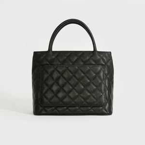 Chanel Black Quilted Caviar Timeless Medallion Tote Silver Hardware, 2000 (Very Good)-2002, Womens Handbag