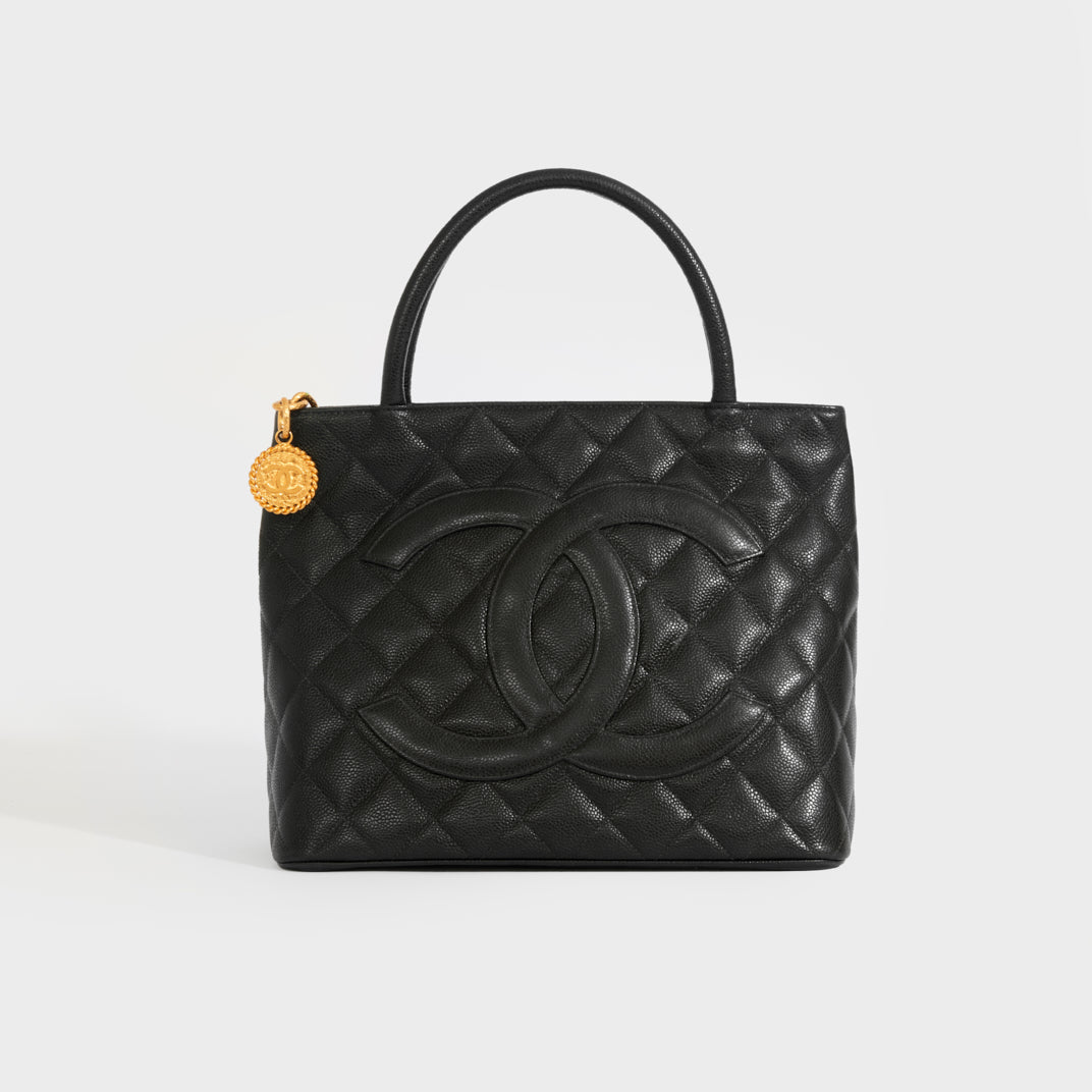 CHANEL Medallion Tote Bag in Black Caviar with Silver Hardware