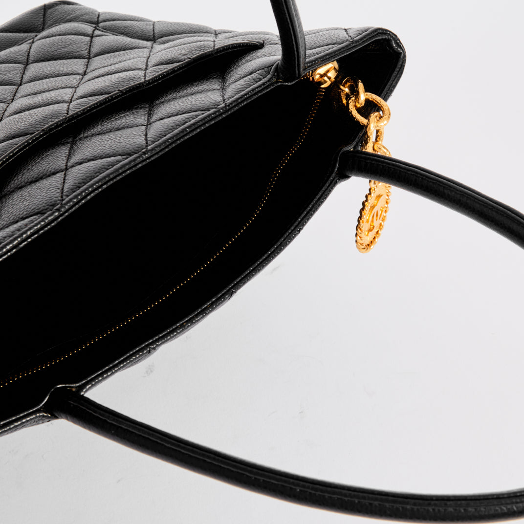 chanel black caviar leather tote bag
