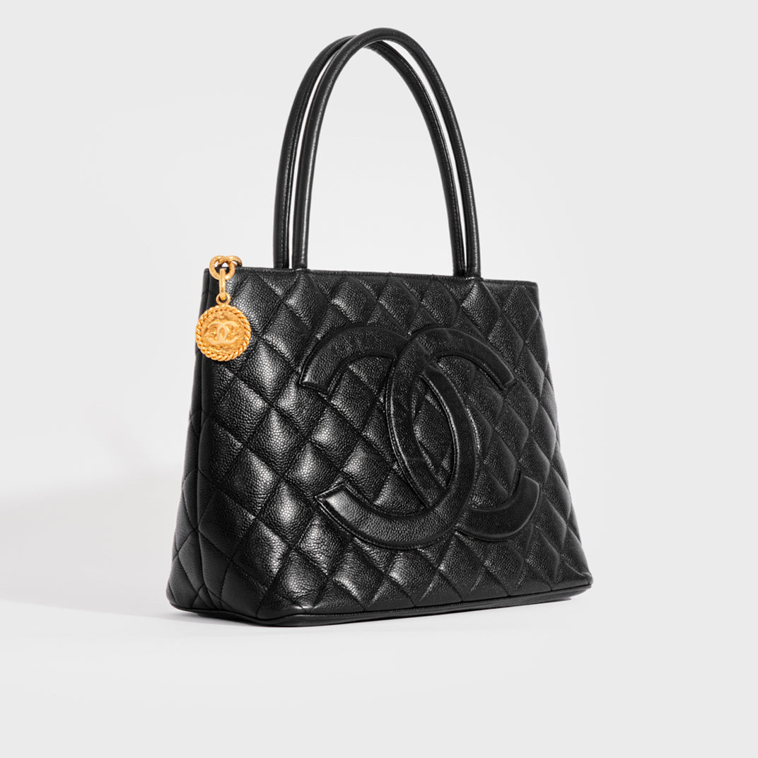 Vintage CHANEL TRIPLE CC Turn-lock Logo Black Quilted Leather Handbag, Moonstone Vintage