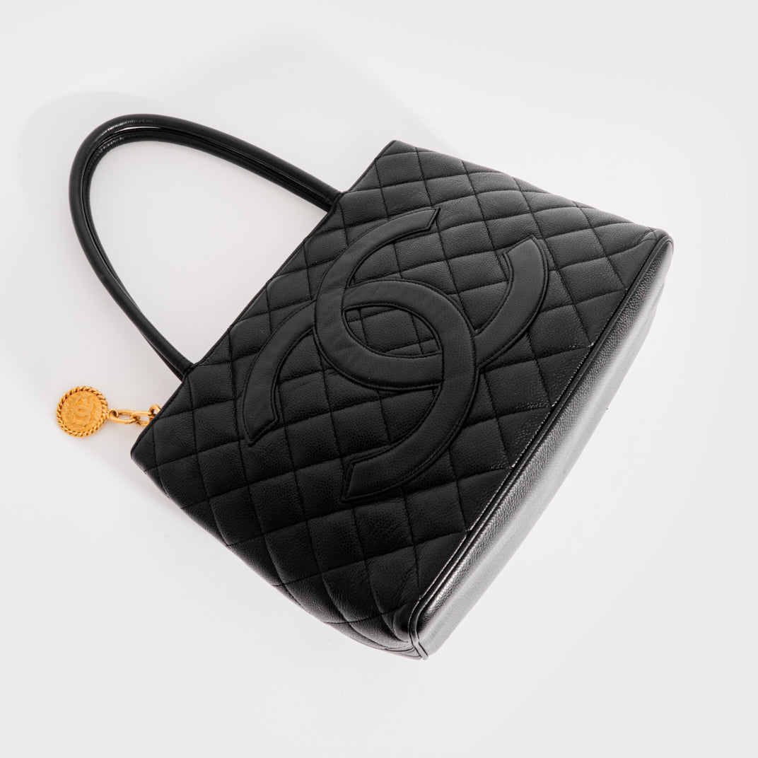 CHANEL Medallion Tote Bag in Black Caviar with Gold Hardware 2003 COCOON