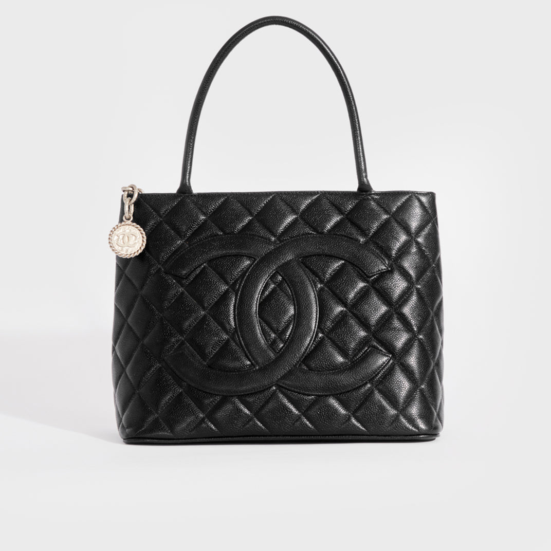 Chanel Glazed Distressed Calfskin Leather Tote Black with Silver Hardware