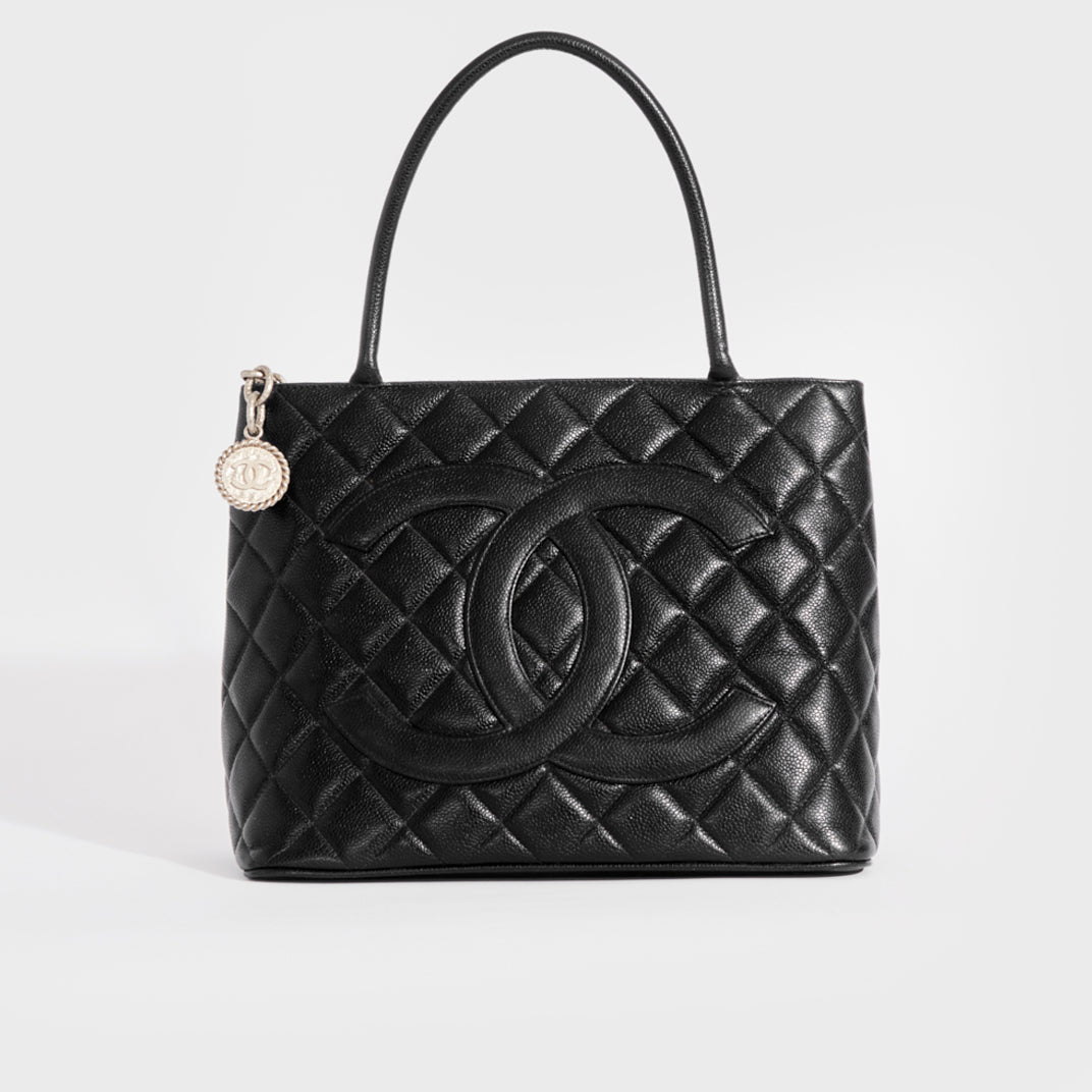 Chanel Black Quilted Caviar Leather Medallion Tote (Authentic Pre-Owned)  Women's