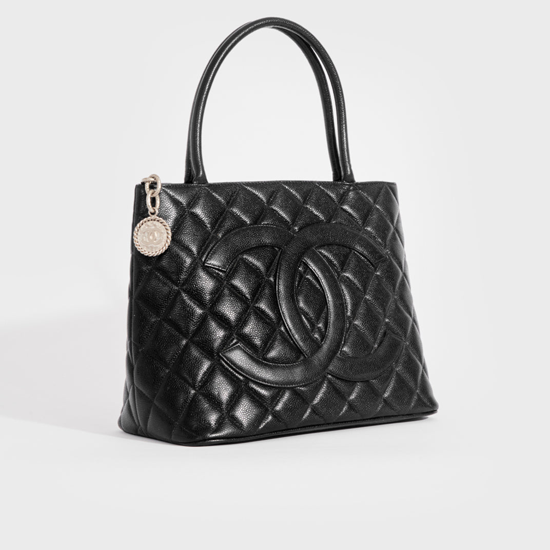 CHANEL Medallion Tote Bag in Black Caviar with Silver Hardware 2000-2002
