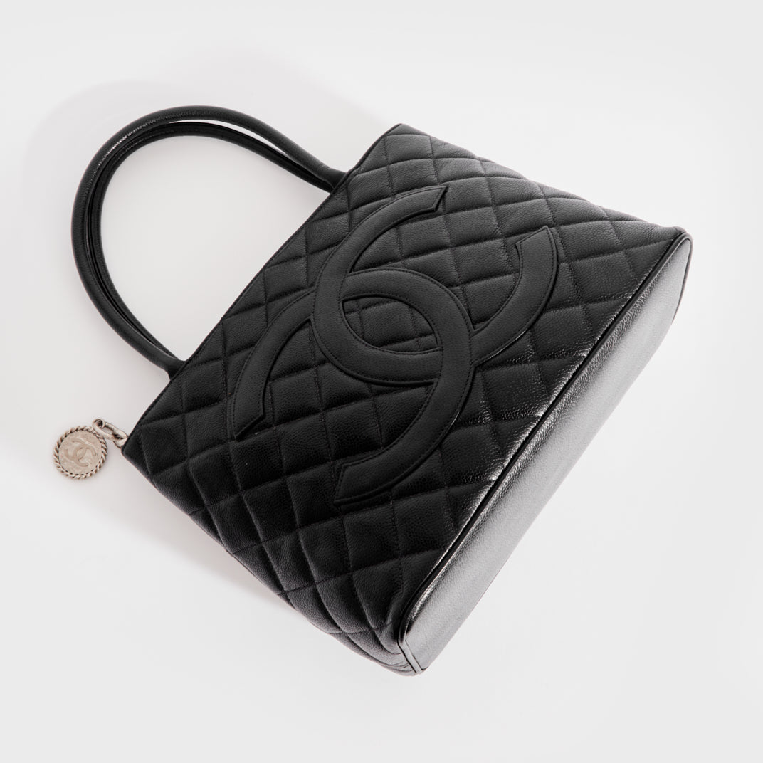CHANEL Medallion Tote Bag in Black Caviar with Silver Hardware 2000-2002