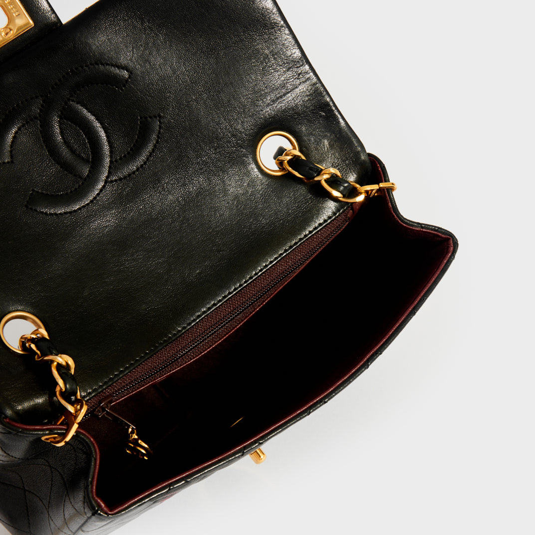 Mini Single Flap Bag in Black Lambskin 1989-1991