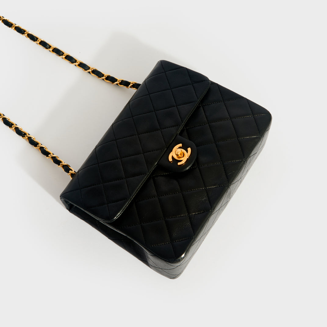 CHANEL Mini Single Flap Bag in Black Lambskin 1989 1991 COCOON