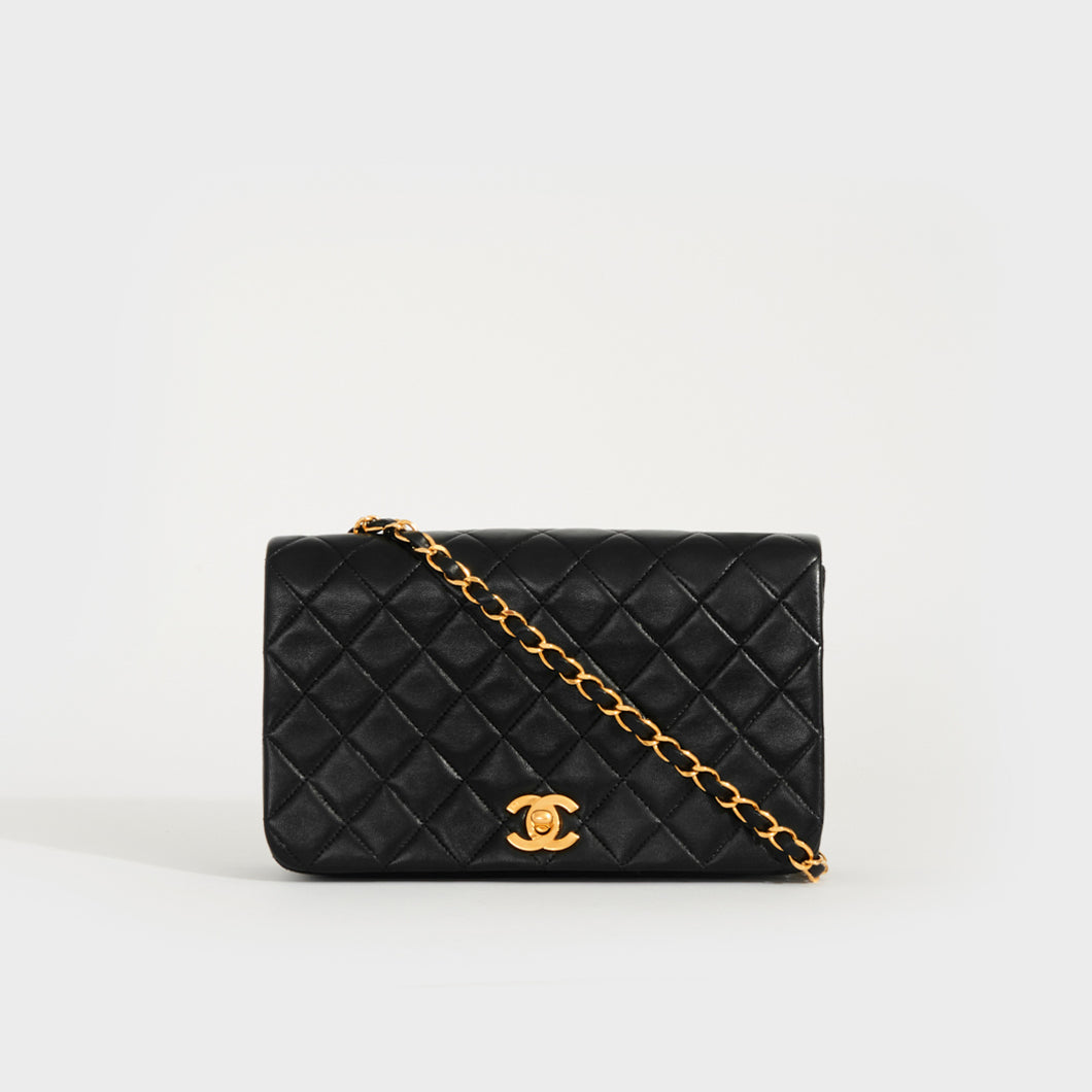 CHANEL Lambskin Quilted Top Handle Flap Coin Purse With Chain