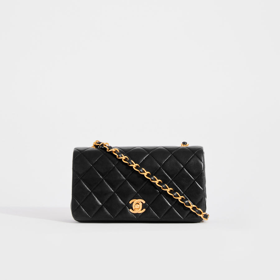 Mini Single Flap Single Chain Bag in Black Lambskin 1989 - 1991
