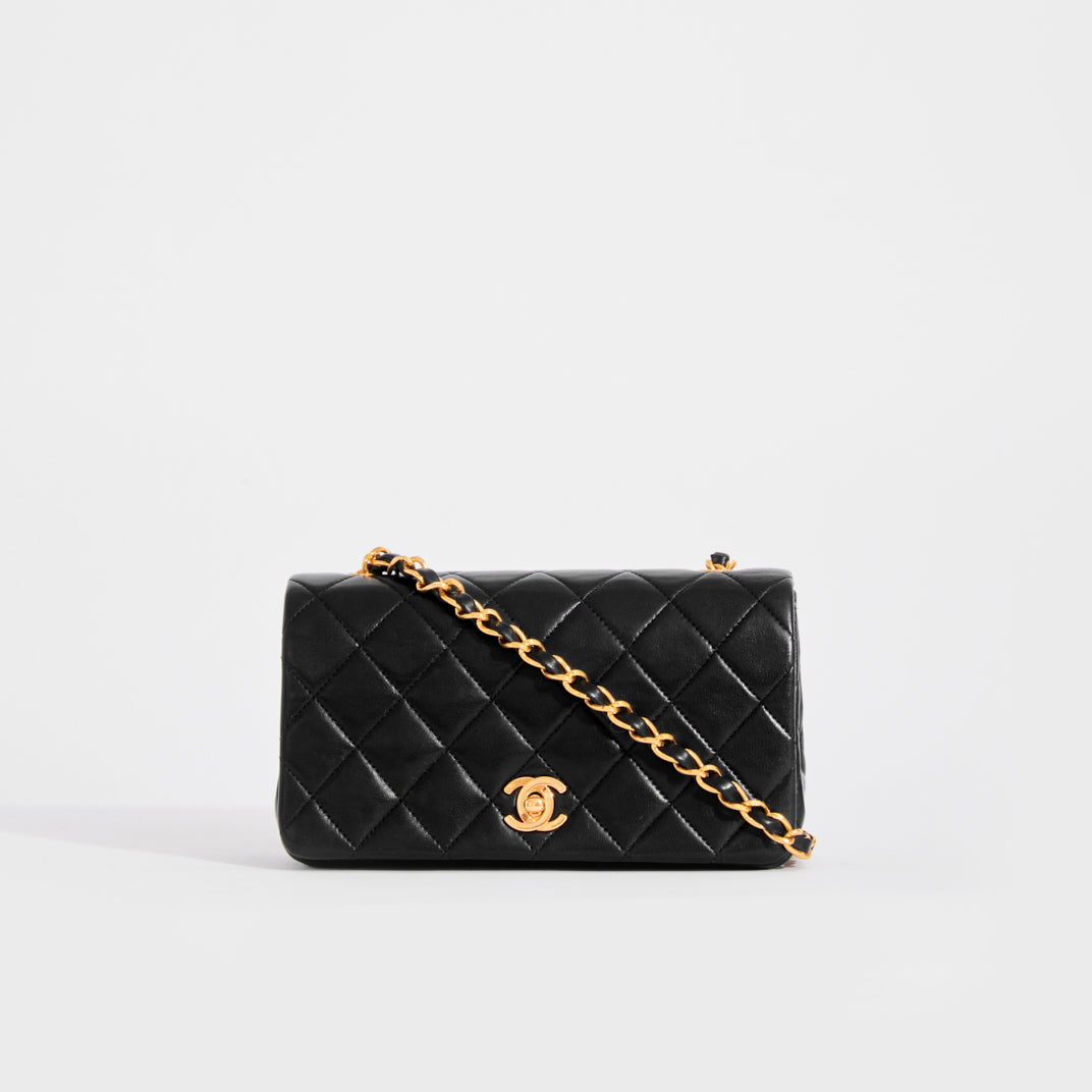 Chanel CF 19cm Mini Flap Bag Heart Chain Lambskin Black, Black, One Size