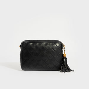 CHANEL Vintage CC Diamond Quilted Tassel Crossbody Bag in Black Leather "1 Series" 1989 - 1991 [Resale]