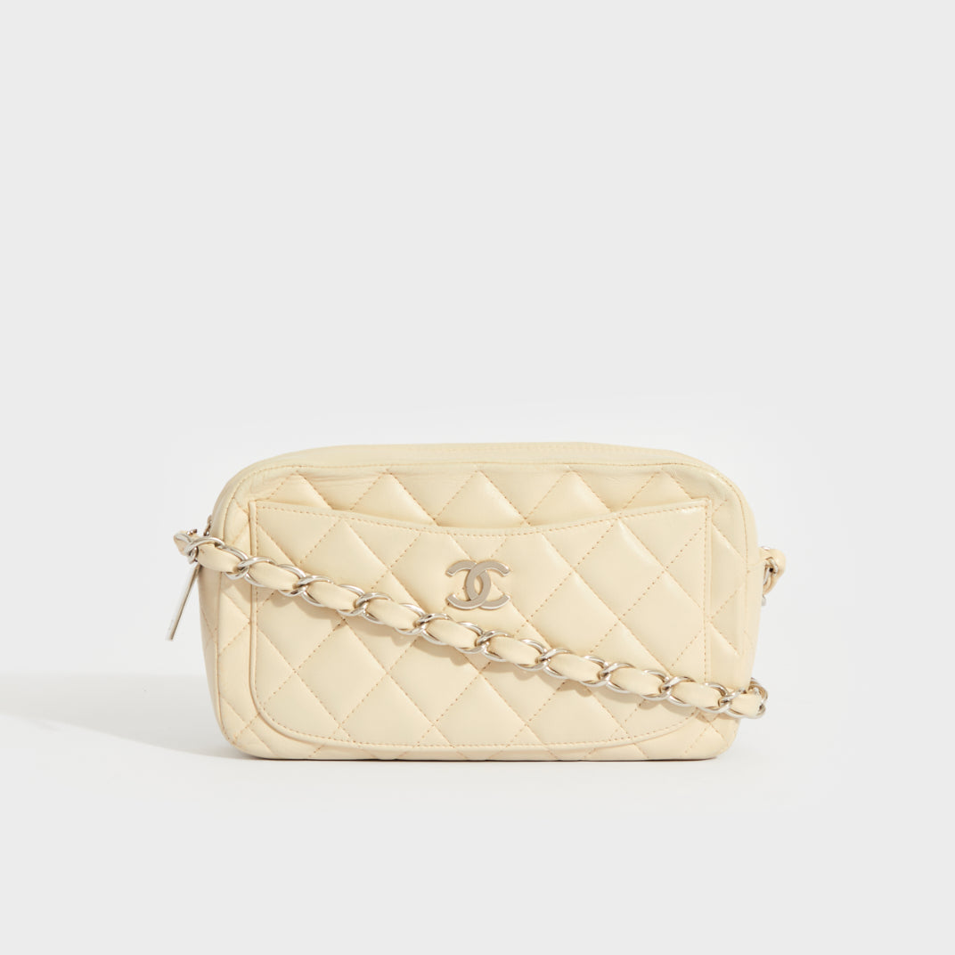 Quilted Leather Camera Case in Cream with Silver Hardware 2005 - 2006