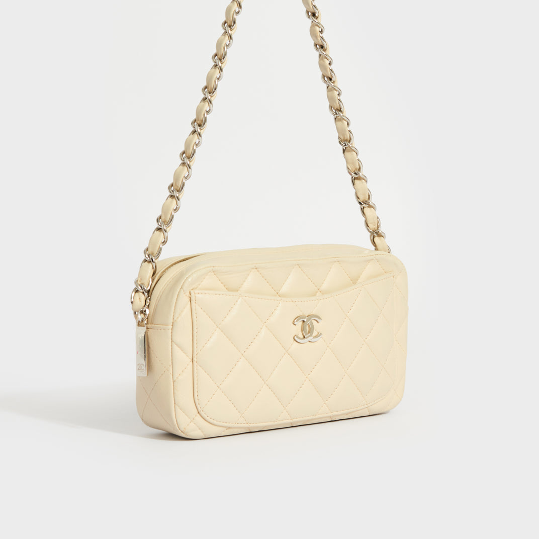 Quilted Leather Camera Case in Cream with Silver Hardware 2005 - 2006
