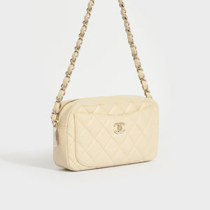 CHANEL Quilted Leather Camera Case in White 2005 2006 COCOON