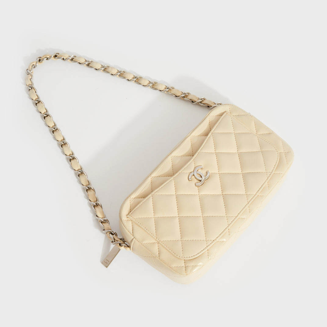 Quilted Leather Camera Case in Cream with Silver Hardware 2005 - 2006