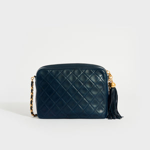 CHANEL Vintage CC Diamond Quilted Tassel Crossbody Bag in Navy 1991 - 1994 [ReSale]