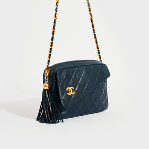 CHANEL Vintage CC Diamond Quilted Tassel Crossbody Bag in Navy 1991 - 1994 [ReSale]