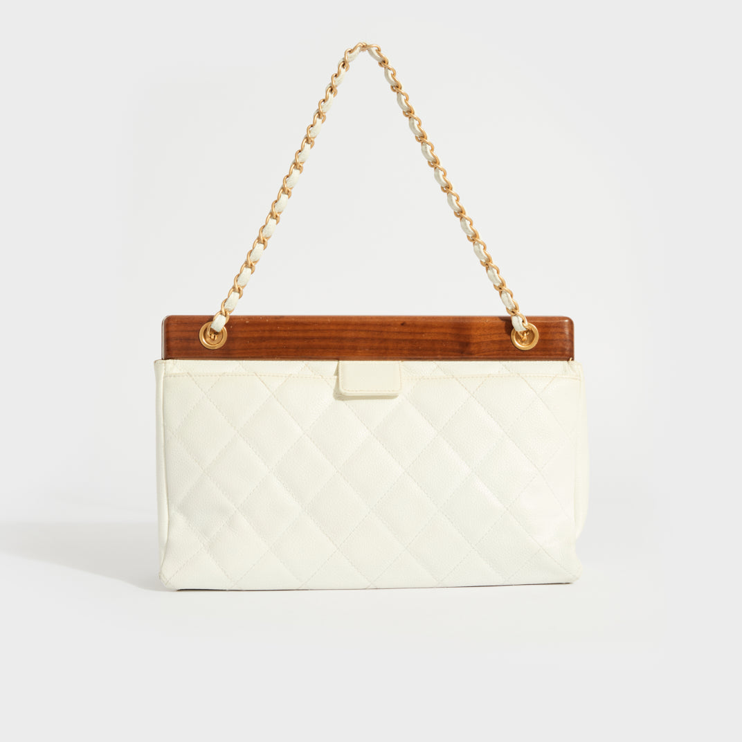CHANEL White Quilted Caviar Wood Shoulder Bag – COCOON