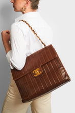 Load image into Gallery viewer, CHANEL Vintage Vertical Quilted Jumbo Flap Bag in Brown Lambskin 1994 [ReSale]