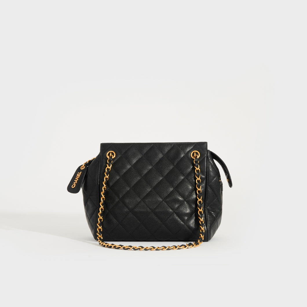 CHANEL Caviar Quilted Round Clutch With Chain Black