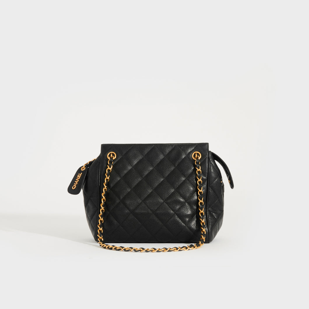 CHANEL Quilted Caviar Chain Shoulder Bag in Black 1994 - 1996