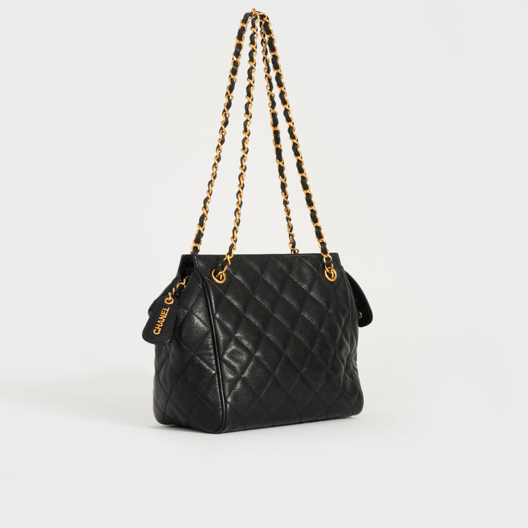 Chanel Vintage 90's Black Caviar Quilted CC Classic Flap Crossbody Shoulder  Bag For Sale at 1stDibs