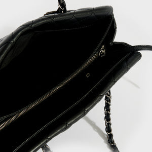 CHANEL Quilted Chain Shoulder Bag in Black with Silver Hardware
