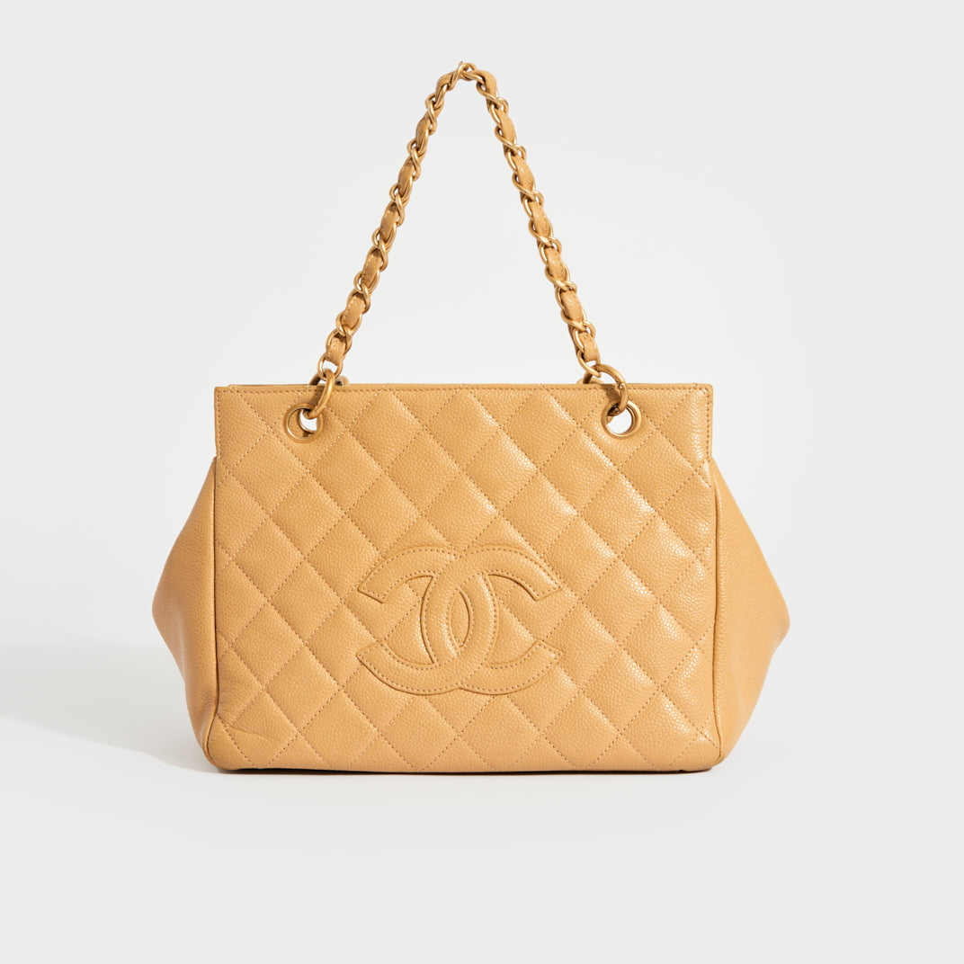 CHANEL Quilted Petite CC Caviar Timeless Tote in Beige 2000 - 2002