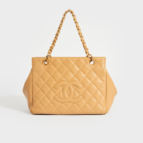 CHANEL Caviar Quilted Timeless CC Shopping Tote Beige 1235997