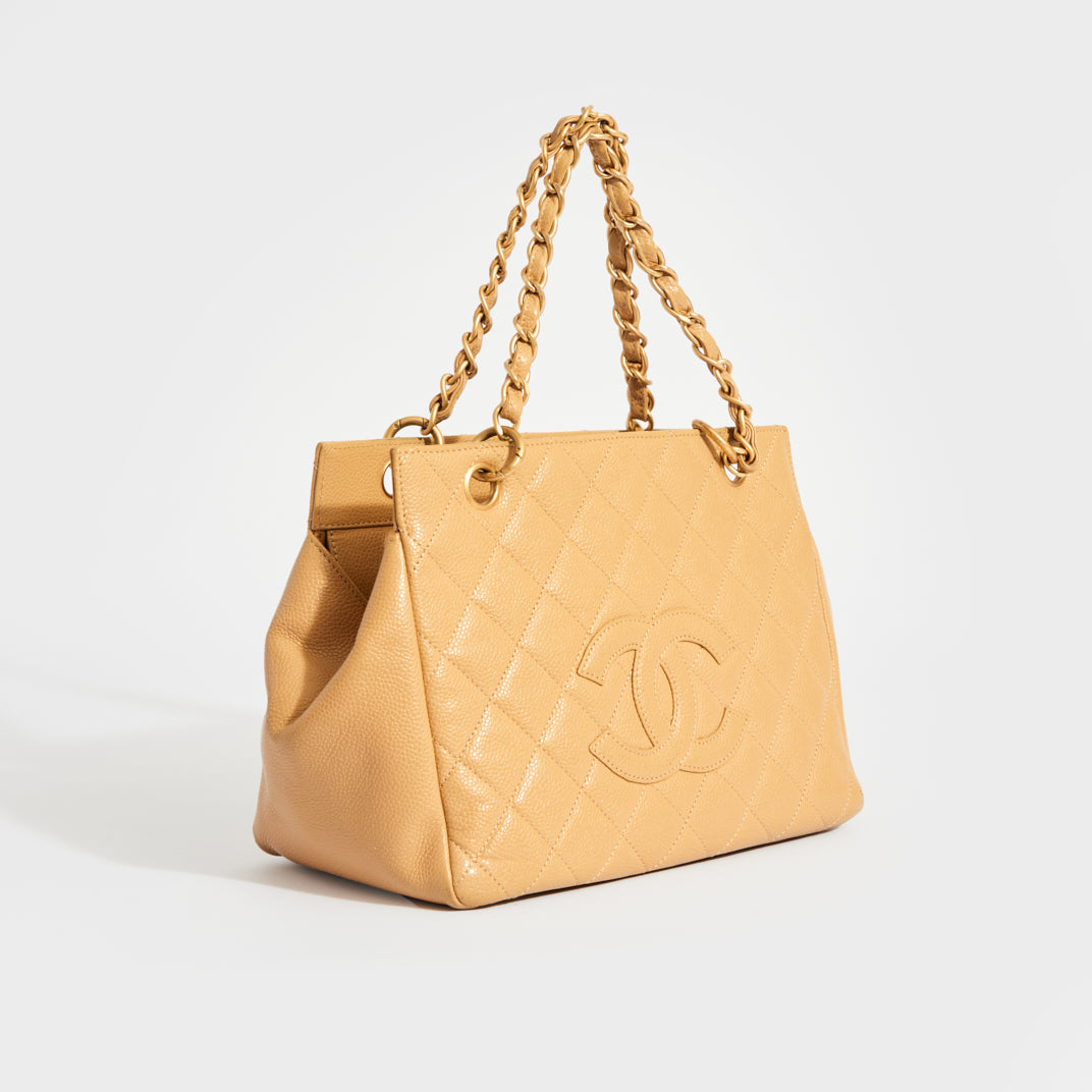 CHANEL Caviar Quilted Rolled Up Tote Beige 734931