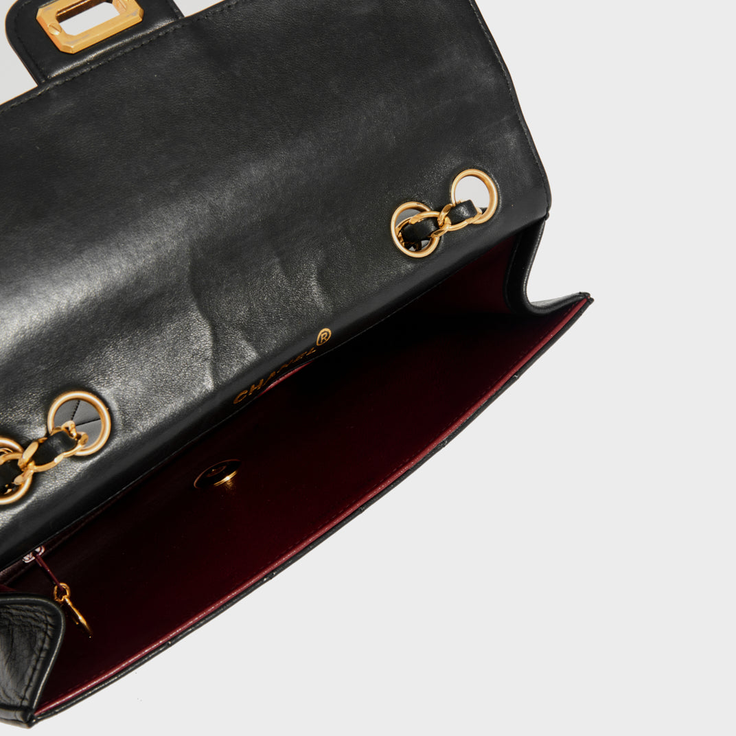 Quilted Single Flap Double Chain Bag in Black Lambskin 2012 - 2013