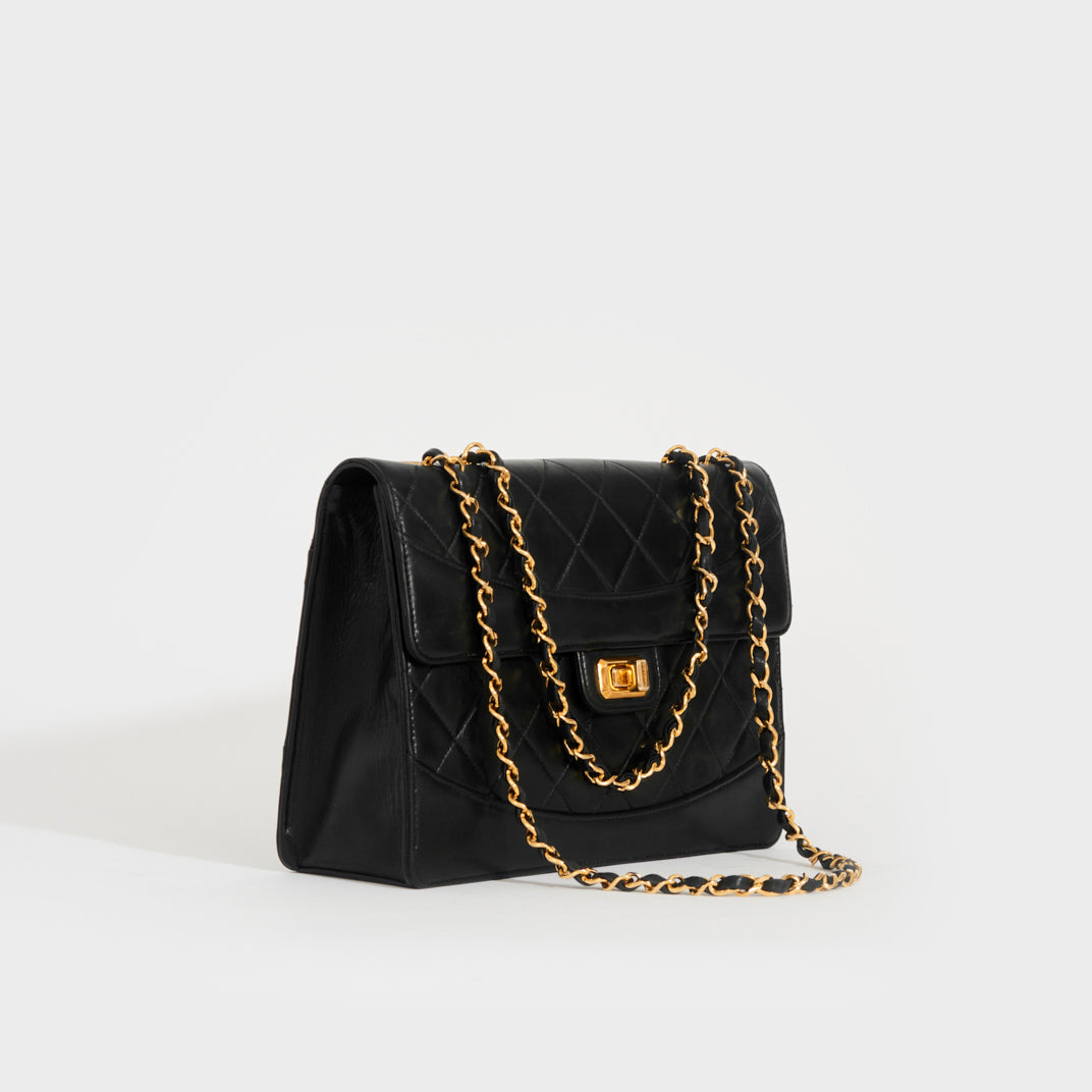 Quilted Single Flap Double Chain Bag in Black Lambskin 2012 - 2013