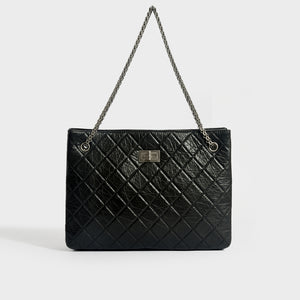 Front of the CHANEL Reissue 2.55 Computer Laptop Work Business Classic Tote Bag in Black Aged Calfskin 2015-2016