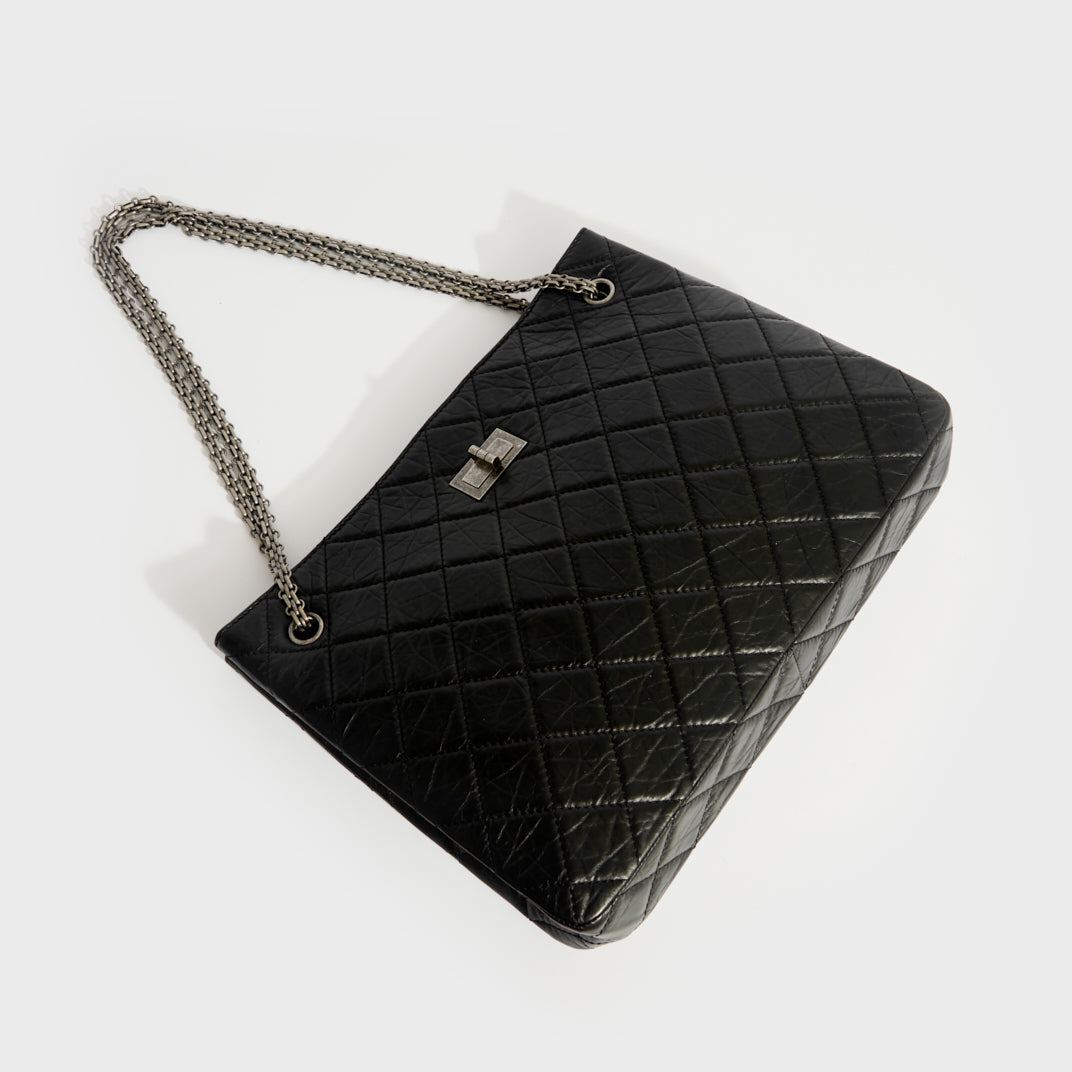 Reissue 2.55 Computer Laptop Work Business Classic Tote Bag in Black Aged Calfskin 2015-2016