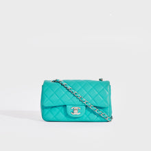 Load image into Gallery viewer, Front view of the CHANEL Single Flap Single Chain Bag in Turquoise Lambskin 2014 [ReSale]