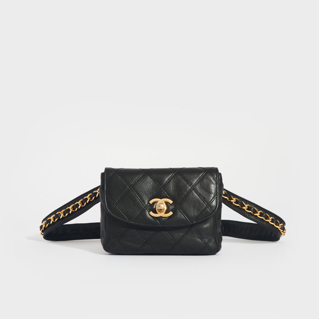 Chanel Vintage Single Flap Lambskin Belt Bag In Black | Cocoon
