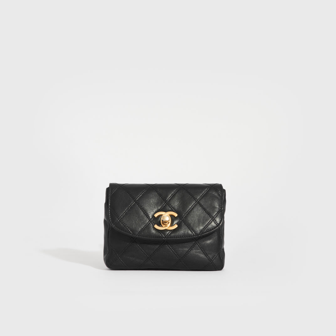 Vintage CC Single Flap Lambskin Belt Bag in Black
