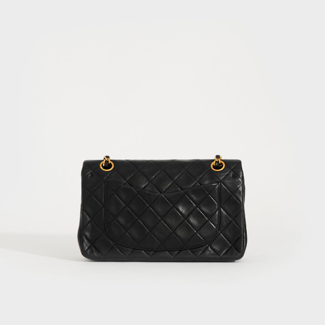 Black Vintage Round Flap Bag in Quilted Leather with Gold Hardware