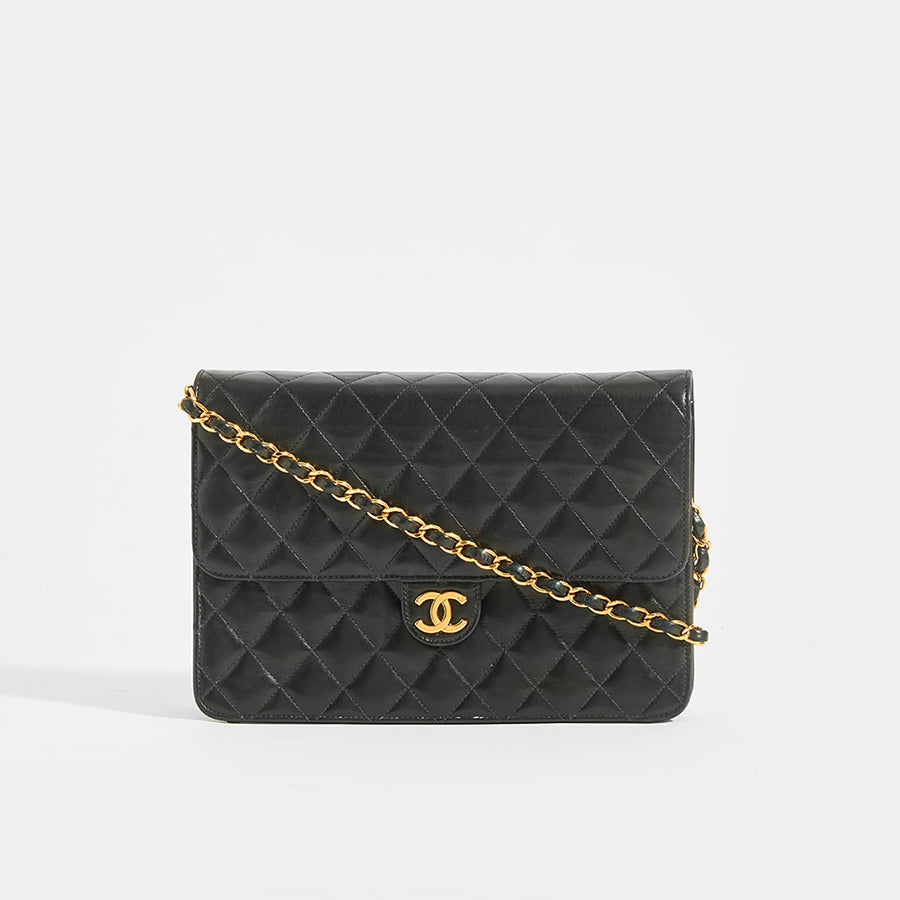 CHANEL Vintage Quilted Classic Single Flap Bag in Black Lambskin
