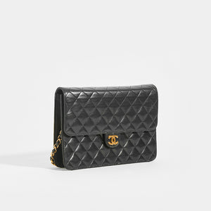 CHANEL Vintage Quilted Classic Single Flap Bag in Black Lambskin