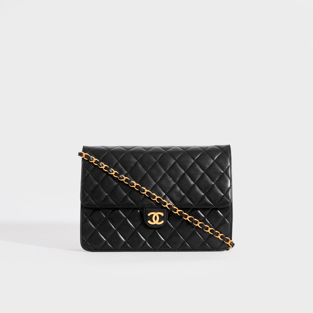 Chanel Vintage Brown Leather Canvas Horizontal Quilt Shoulder Flap Chain Bag