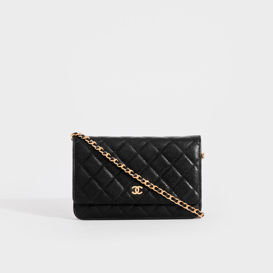 CHANEL Wallet on Chain Caviar Leather Crossbody in Black COCOON