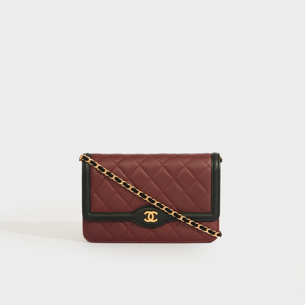 CHANEL Wallet on Chain Crossbody in Two Tone Bordeaux and Black