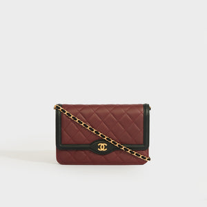 CHANEL Wallet on Chain Crossbody in Two Tone Bordeaux and Black Lambskin 2016