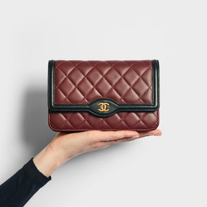 CHANEL Wallet on Chain Crossbody in Two Tone Bordeaux and Black Lambskin 2016