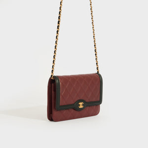 CHANEL Wallet on Chain Crossbody in Two Tone Bordeaux and Black Lambskin 2016