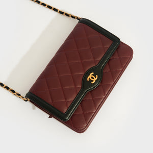 CHANEL Wallet on Chain Crossbody in Two Tone Bordeaux and Black Lambskin 2016